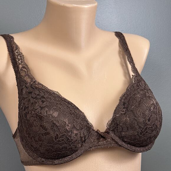 Vintage Vassarette Push Up Bra Size 34B 75-320 Lace Soft Padded Underwire Brown - Picture 2 of 8